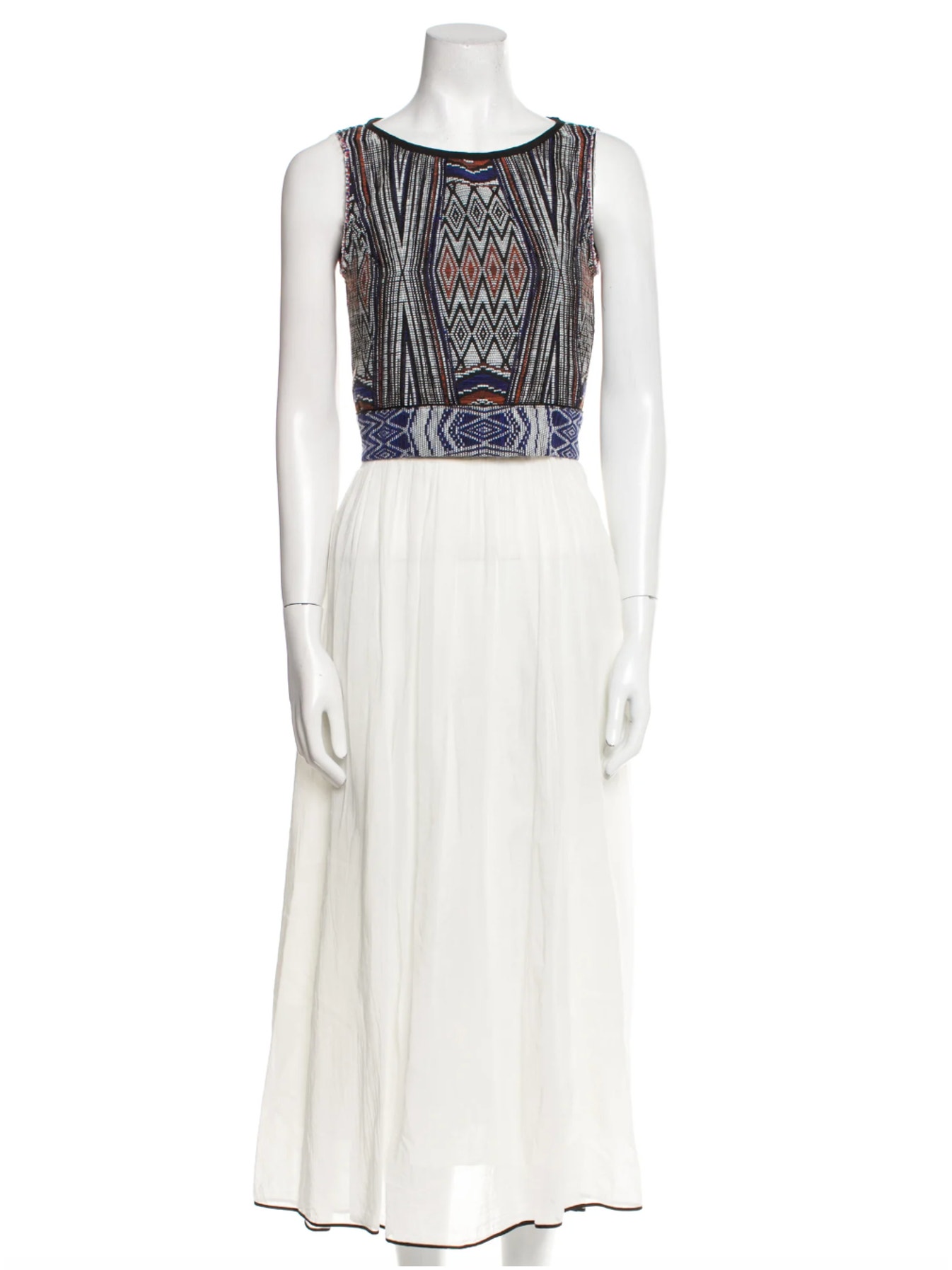 Forte Forte Resort White Silk Multi Dress Geometric Pleated Boat Neck Zip 0 Xs